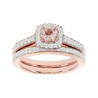 Blooming Bridal Genuine Morganite And Diamond 14k Rose Gold Bridal Ring Set