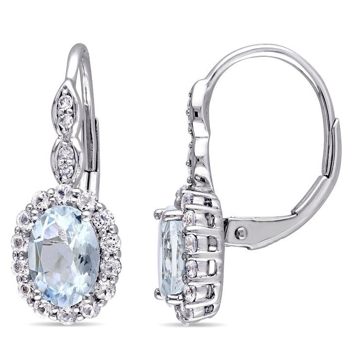 Diamond Accent Genuine Blue Aquamarine Drop Earrings