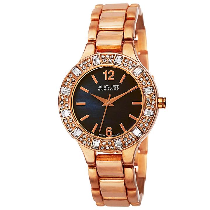 August Steiner Womens Rose Goldtone Strap Watch-as-8135rgbu