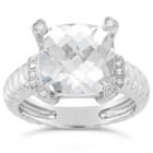 Womens Diamond Accent Genuine Topaz White Sterling Silver Cocktail Ring