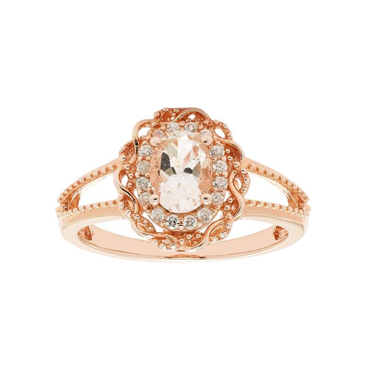 Womens Pink Morganite Gold Over Silver Halo Ring