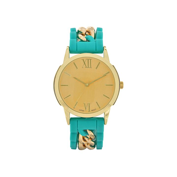Womens Green Silicone And Gold-tone Strap Watch