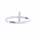 Silver Treasures Womens Cubic Zirconia Sterling Silver Cross Ring