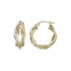 14k Gold Over Brass Twisted Double Hoop Earrings