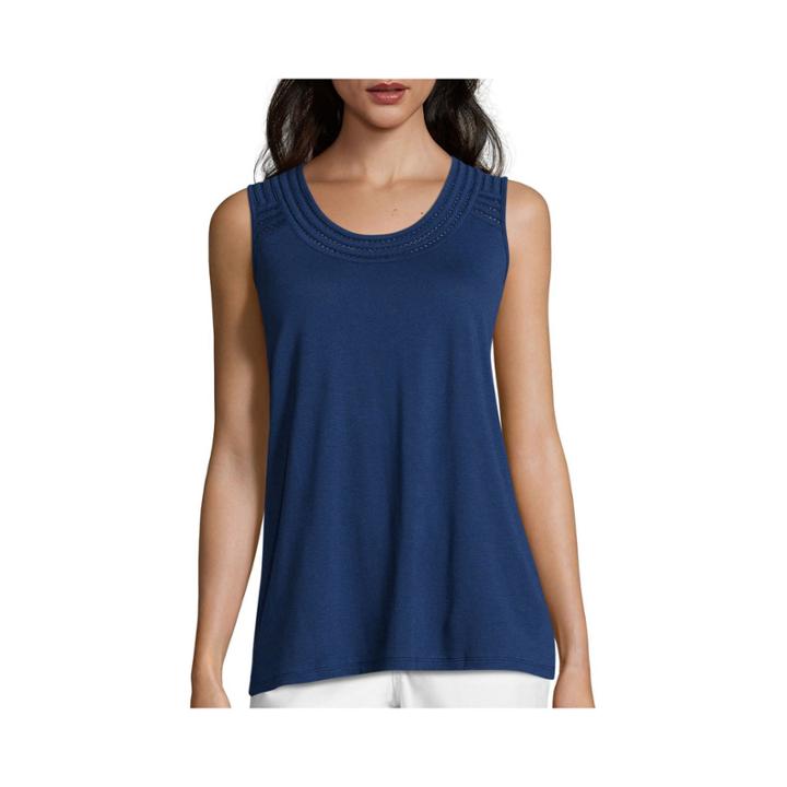 Liz Claiborne Sleeveless Embroidered Tank Top - Tall