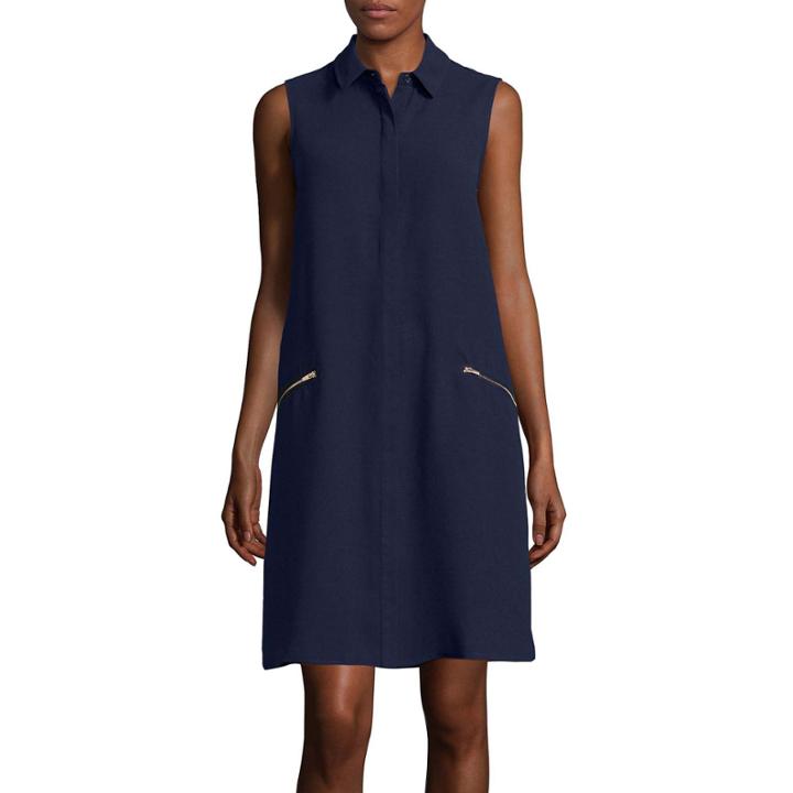 Sharagano Sleeveless Zip-pocket Shift Shirtdress