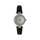 Olivia Pratt Womens Rhinestone Bezel Petite Black Leather Watch 14829