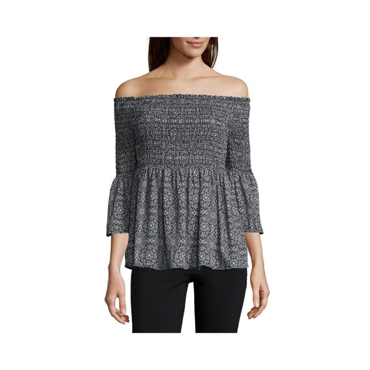 Trixxi Long Sleeve Damask Blouse-juniors