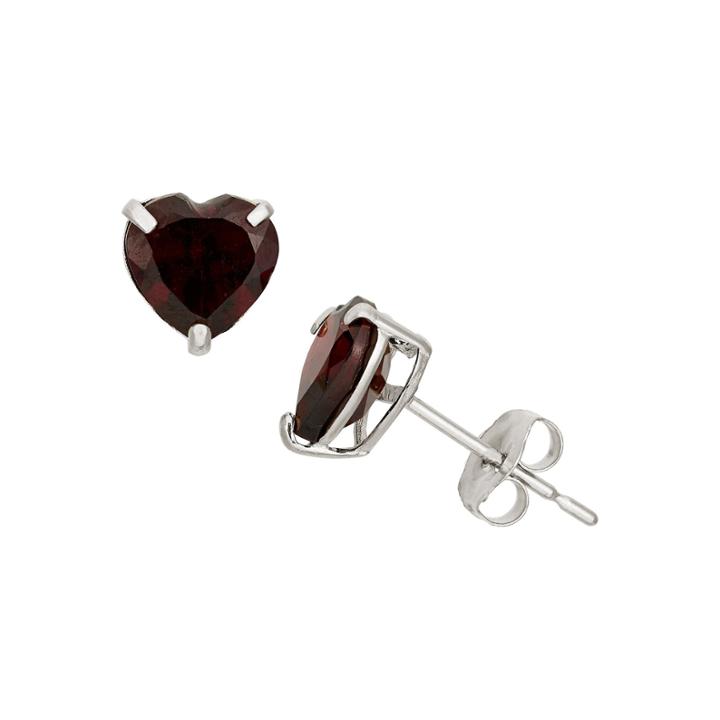 Heart Red Garnet 10k Gold Stud Earrings