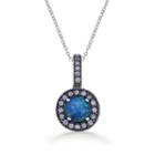 Womens Simulated Blue Opal Sterling Silver Pendant Necklace