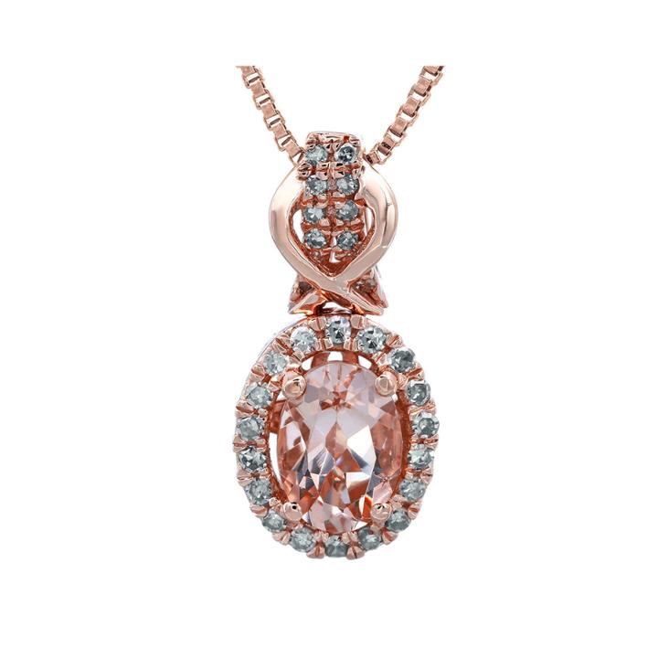 1/7 Ct. T.w. Diamond And Genuine Morganite 10k Rose Gold Drop Pendant Necklace