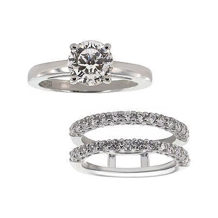 Diamonart Cubic Zirconia Solitaire Ring With Ring Guard Insert