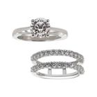 Diamonart Cubic Zirconia Solitaire Ring With Ring Guard Insert