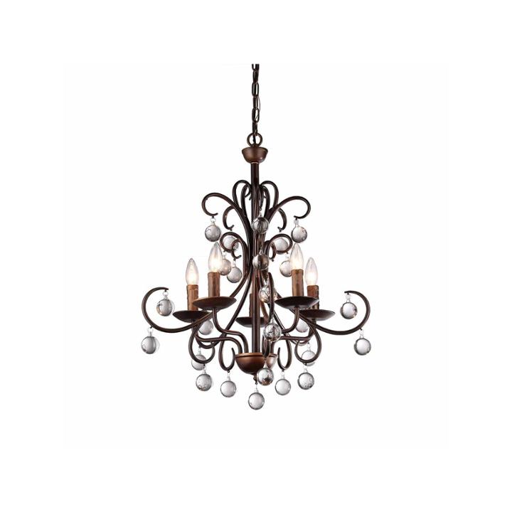 Warehouse Of Tiffany Grace Antique Bronze And Crystal Drop Curved 5-light Chandelier