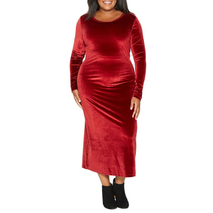 Tracee Ellis Ross For Jcp Illuminated Long Sleeve Velvet Bodycon Dress - Plus