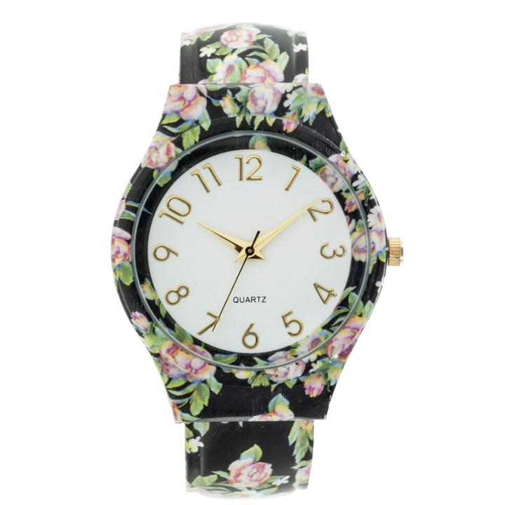 Fashion Watches Womens White Dial Black Bangle Watch