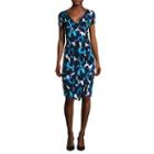 London Style Collection Short-sleeve Floral Faux-wrap Sheath Dress