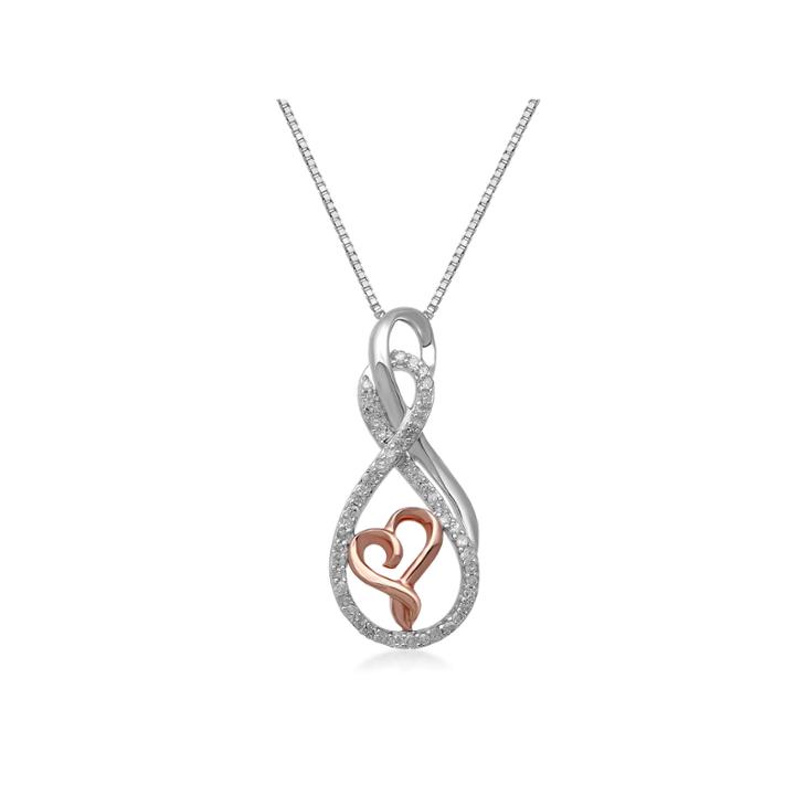 Hallmark Diamonds 1/5 Ct.t.w. Diamond Sterling Silver With 14k Rose Gold Accent Pendant Necklace