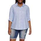 Arizona Long Sleeve Stripe Button-front Shirt-juniors Plus