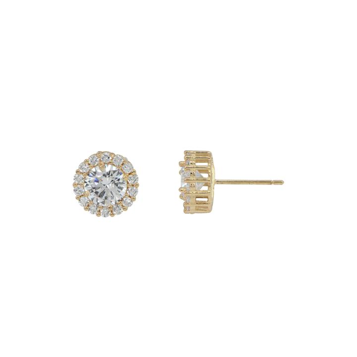 Diamonart 10k Yellow Gold Cubic Zirconia 1.42 Ct. T.w Round Halo Stud Earrings