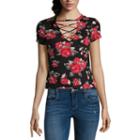 Almost Famous Short Sleeve V Neck Blouse-juniors