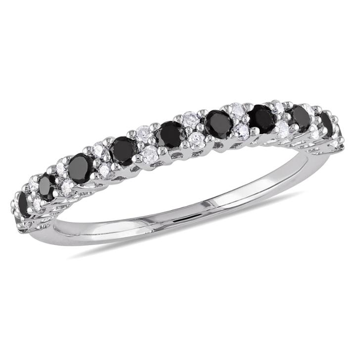 Womens 1/2 Ct. T.w. Color Enhanced Black & White Diamond Sterling Silver Wedding Band