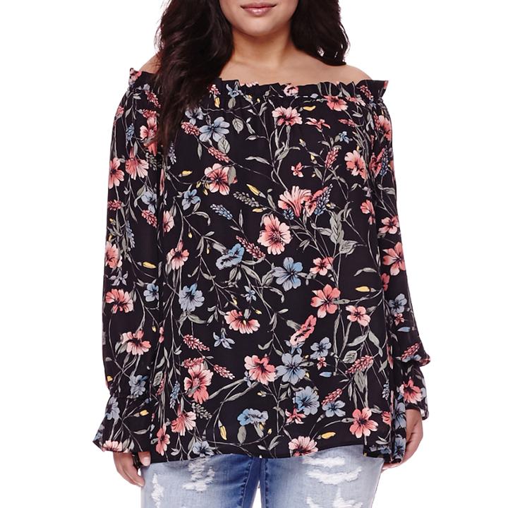 Belle + Sky&trade; Long-sleeve Off-the-shoulder Blouse - Plus