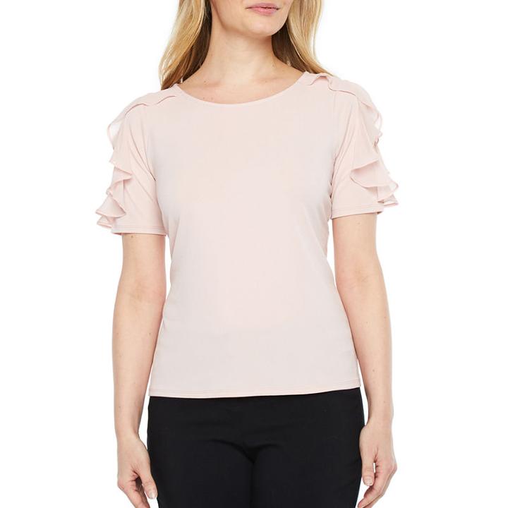 Worthington Elbow Sleeve Knit Dress Shirt-petites