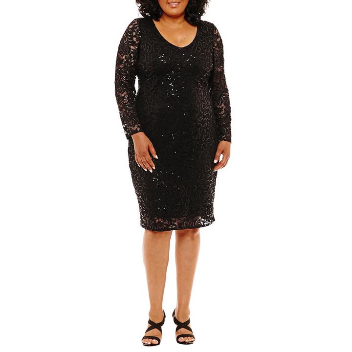 Blue Sage Long Sleeve Lace Sheath Dress - Plus