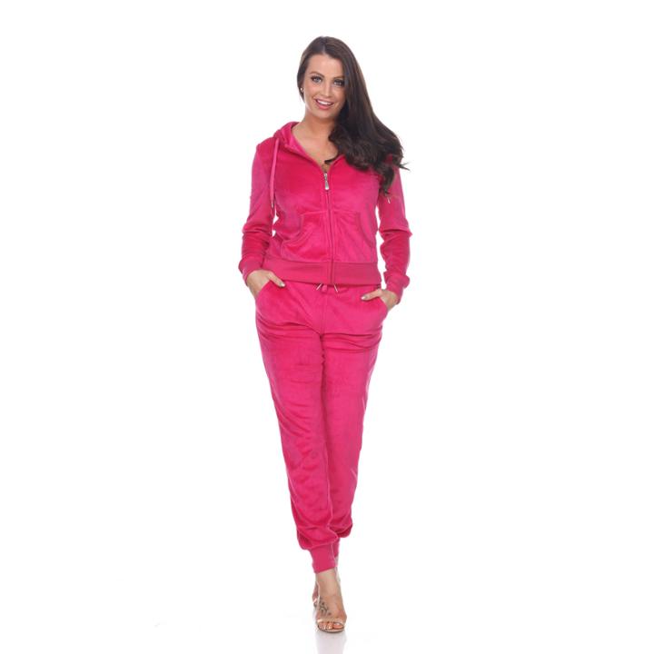 White Mark Fitted Velour 2 Piece Set