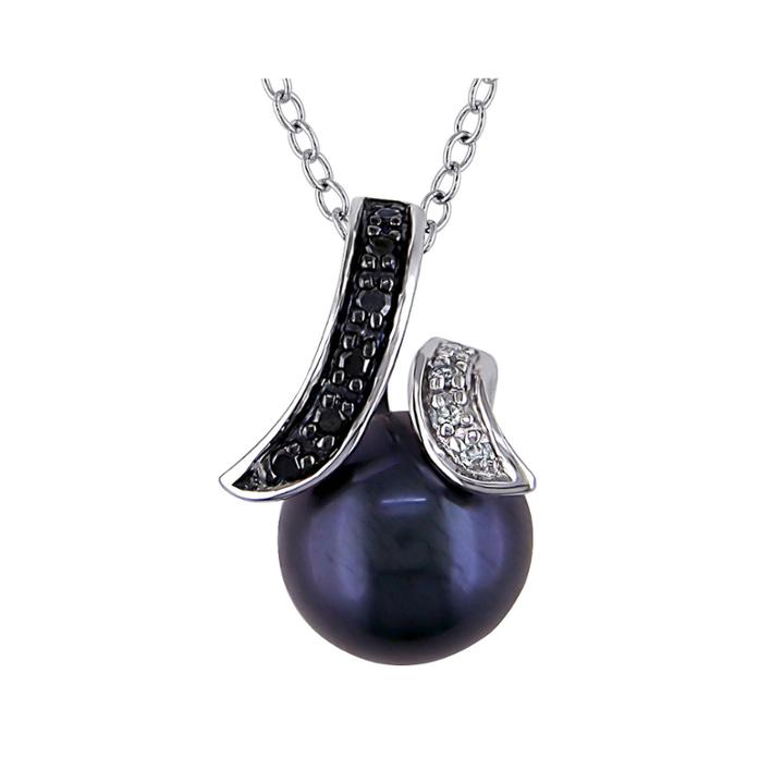 Black Cultured Freshwater Pearl & Diamond Accent Sterling Silver Pendant