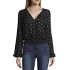 Arizona Long Sleeve V Neck Crepe Bohemian Blouse-juniors