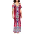 Msk Short Sleeve Cold Shoulder Scroll Maxi Dress