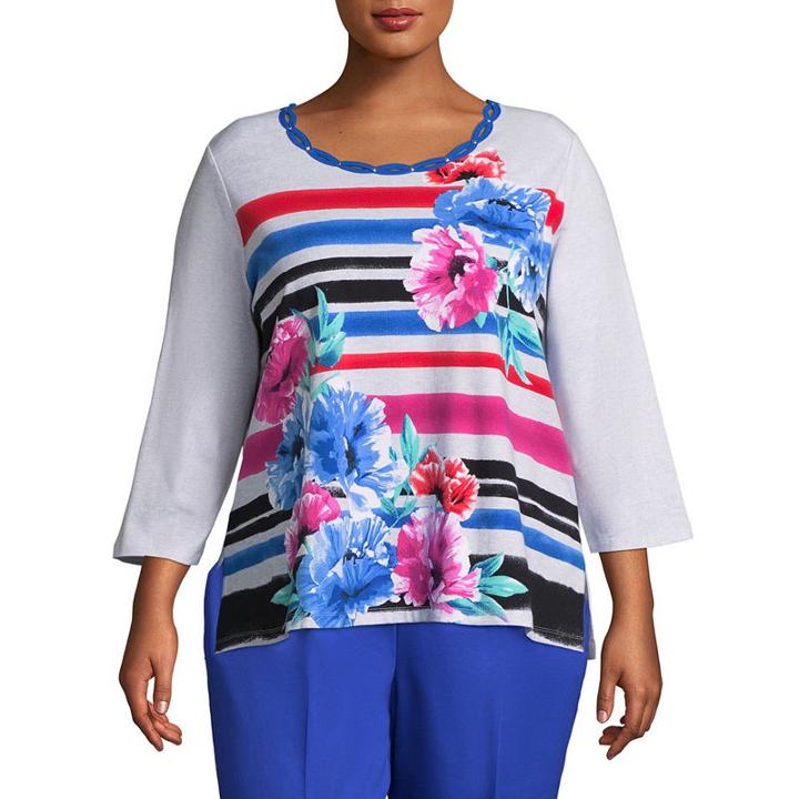 Alfred Dunner Upper East Side Stripe Floral Tee- Plus