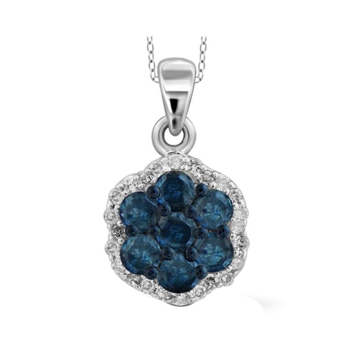 1/4 Ct. T.w. White & Color-enhanced Blue Diamond Cluster Sterling Silver Pendant