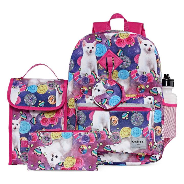 6pc Rainbow Cat Backpack Set