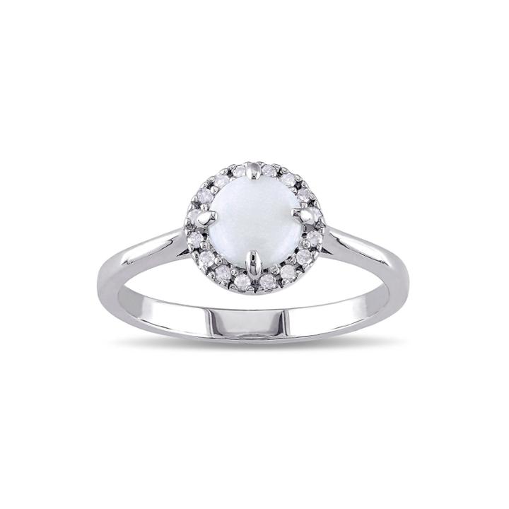 Genuine Opal And 1/10 Ct. T.w. Diamond Sterling Silver Ring