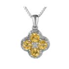 Genuine Citrine And White Topaz Flower Sterling Silver Pendant Necklace