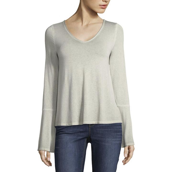 Arizona Long Sleeve V Neck Knit Blouse-juniors