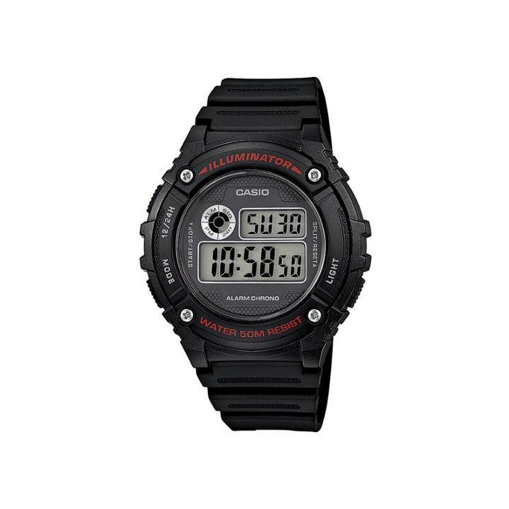 Casio Illuminator Mens Black Bezel Black Resin Strap Digital Watch W216h-1av