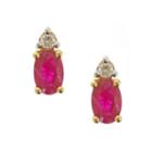 Limited Quantities! Red Lead-glass Filled Ruby & Diamond Acvent 10k Yellow Gold Stud Earrings