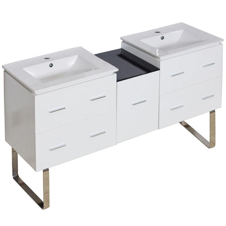 61.5-in. W Floor Mount White Vanity Set For 1 Holedrilling