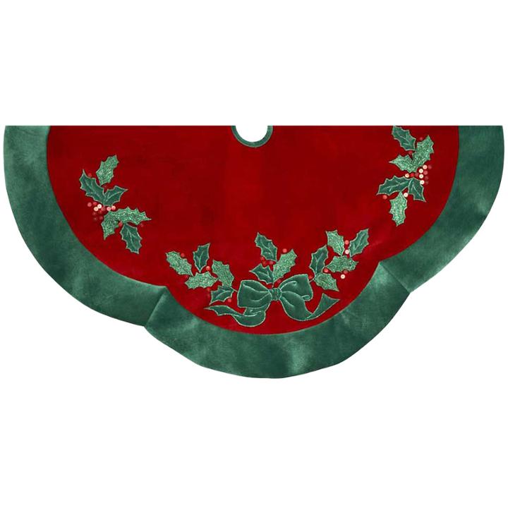 Kurt Adler Red Velvet With Green Leaves Appliqu Tree Skirt