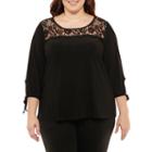 Liz Claiborne 3/4 Sleeve Lace Yoke Top-plus