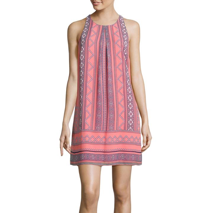 By & By Sleeveless Print Crochet-back Sheath Dress