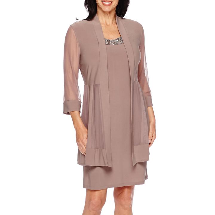 R & M Richards 3/4-sleeve Sheer-inset Bead Jacket Dress