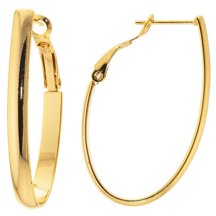 Sparkle Allure Gold Over Brass Flat High Polish Oval Clutchless Brass Hoop Earrings