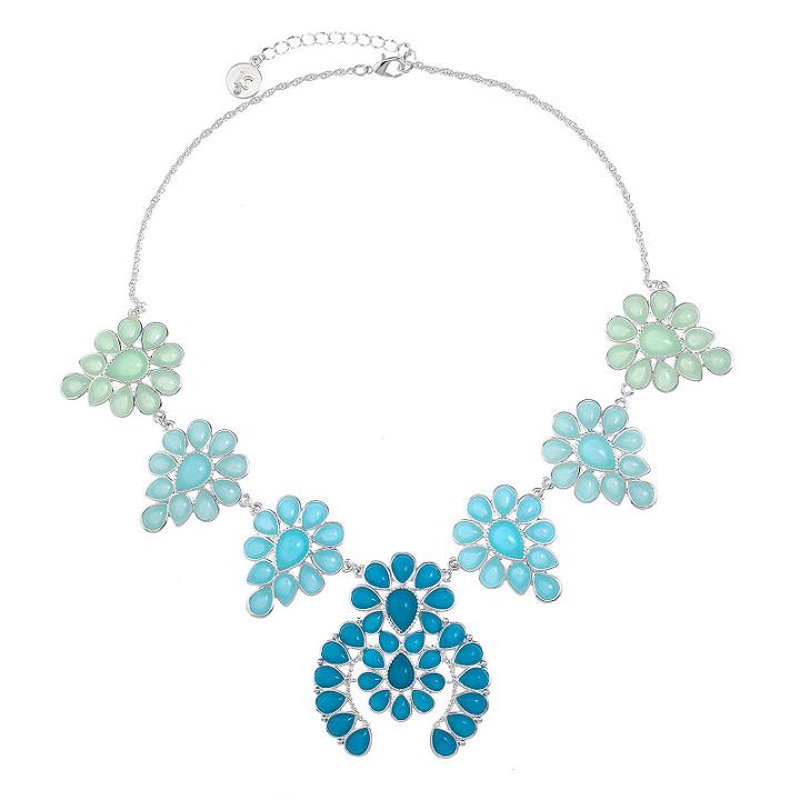 Liz Claiborne Womens Blue Flower Statement Necklace