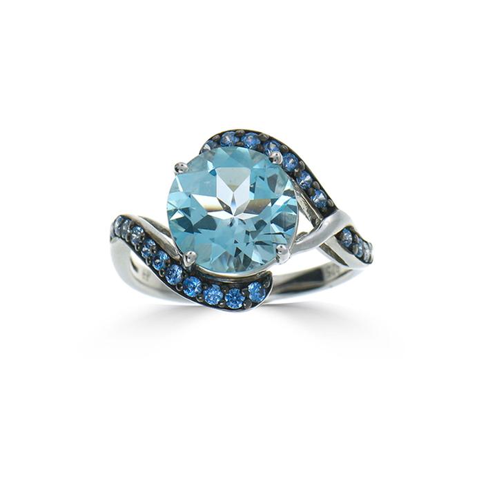 Womens Blue Blue Topaz Sterling Silver Bypass Ring