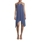 Love Reigns Sleeveless Print Chiffon Necklace-trim Dress- Juniors